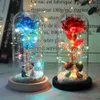 LED Enchanted Galaxy Rose Evig 24K Guldfolie Blomma med Fairy String Lights In Dome For Christmas Valentine's Day Gift 210706