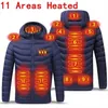 Chaqueta térmica de 11 áreas para hombre, chaleco cálido de invierno con calefacción USB, termostato inteligente con capucha, ropa térmica impermeable acolchada 211214