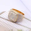 Gemtory Square Ring Men Iced Out Micro Zircon Inlaid Wedding Party Jewelry 18k Gold Filled Hip Hop Accessories