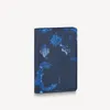 Kutu tozu çantası erkek kadın cüzdanları ile lüks suluboya mavi brazza çiçek baskı çantası ince ince uzun kart cüzdan parası hold239y