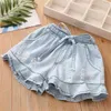 Summer Fashion 3-6 8 10 12 Years Toddler Children Clothes Hole Drawstring Cotton Kids Baby Denim Jeans Shorts For Girls 210701