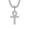 Luxury Hips Humle Christian Smycken 16/18/20 / 24In Iced Out Bling Cubic Zircon CZ Tennis Chain Ankh Cross Pendant Halsband