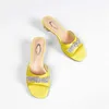 Meotina Women Slippers Crystal Real Leather Shoes Round Toe Strange Style Ladies Slides Summer Sandals Female Yellow Size 34-43 210608