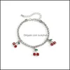 Jewelrysweet Girls Red Cherry Charm Bracelets Retro Alloy Fruit Diamond Hand Chains European Women Singe Layer Business Wind Bracelet Jewelr