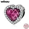 Genuine 925 Sterling Silver Radiant Charm Pink Heart Beads Fit Original Women Bracelet DIY Jewelry Making Q0531