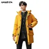 ANSZKTN Nieuwe aankomsten Heren Ultra-Light Down Jacket Winter Slim Long Hooded Warm White Duck Down Coat Hoody Winter Puffer Jacket Y1103