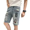 Jeans pour hommes Ripped Thin Wide-leg Straight Shorts Oversize Trendy Brand Hiphop Imprimé Lettres Loose Denim 5-quart Pantalon Streetwear