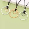 Pendentif Colliers 80 cm En Cuir Noir Corde Chaîne Long Collier Double Cercles Bijoux De Mode Pour Les Femmes Fête De Noël Cadeau Chandail