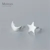 Frosted Star Moon Stud Kolczyk Dla Kobiet Moda 925 Sterling Silver Asymetria Ear Pin Korea Styl Biżuteria Prezent 210707