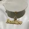 Aurolaco Fashion Name Stainless Steel Custom Body Smycken Zircon Belly Ring Gold Color Gift för Kvinnor