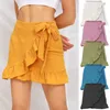 Seersucker Solid Color Lace-up Zipper Mini Skirt Women Ladies Summer Ruffled High Waist Plus Size Women's Clothing 210629