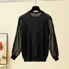 Kvinnor Lace Shirt Knitwear Casual Strikkad Blus Vår Höst Mode Loose Lantern Långärmad Dam Toppar Blusas 11729 210528