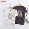 Tangada Estate Donna Elegante Stampa Cotone T Shirt Manica Corta O Collo Tees Office Ladies Tee Top 6D14 210623