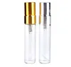 Beauty Fragrance 5ml 10ml Przezroczysty Szkło Spray Butelka Puste Wyczyść Bezpłatne Atomizer Perfumy Złoty Srebrny Czapki Przykładowe szkła