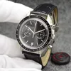 44mm 쿼츠 크로노그래프 블랙 다이얼 남성 시계 문워치 브라운 가죽 스트랩 타키미터 표시 손목시계를 보여주는 링의 다크 사이드