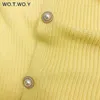 Wotwoy Casual Decote em V Cardigan Oversize Mulheres Botões Loose Lanterna Sleeve Suéters Feminino Básico Básico Branco Outono Inverno Tops 210922