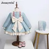 Kids Dress for Girls Baby Party Lolita Style Girls Dress Long Sleeve Bow Palace Wedding Dress Girl Ball Gown Princess Vestidos Q0716