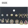 Stud Enze Fashion Women's Sieraden 6 paren / set bloemvormige vlinderdruppel glazuur persoonlijkheidsmeisje gemengde oorbellen