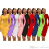 Women Midi Dresses Solid Color Long Sleeve Modest Dress Sexy Elegant Cheap Casual Ladies One-piece Skirt