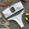 Maillots de bain pour femmes BRO Buckle Bikini Bandeau Maillot de bain Sexy Brésilien Plage May Femmes Baigneurs Maillots de bain Blanc Léopard Femme Plavky Damy