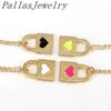 10Pcs Gold-color Enamel Lock Pendant Necklace For Women Heart Padlock Pendant Necklace Female Fashion Jewelry X0707