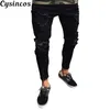 MEN039S штаны Cysincos Men Men Cool Designer Brand Black Jeans Skinny Rusted Stenm Slim Fit Hop с отверстиями мужского jens2845629