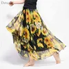 Fashion Women's BOHO Elegant Florals Print Chiffon Long Skirt Ladies Slim High-Waist Elastic Waist Pleated Skirts SK15 210621