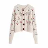 Frauen Stickerei Strickjacke Oansatz Lange Ärmel Blumen Häkeln Lässige Mode Frauen Pullover 210709