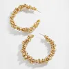 New Design Big Star Meatl Hoop Earrings for Women Trendy Gold Color Beaded Geometric C-shape Statement Earrings Weddings Jewelry