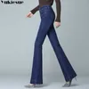 Jeans donna a vita alta in denim donna stretch slim pantaloni a campana pantaloni retro svasati street fashion pantalones vintage 210809