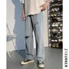 Mäns Jeans för män Hombre Sommar 2021 Lossa Rak High Street Byxor Koreansk Trend Capris Hip Hop Streetwear