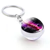 Galaxy Planet Keychain Trendy Solar System Art Picture Glass Ball Key Chain Moon Earth Mars Double Side Pendant Universe Jewelry