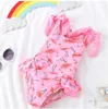 Ins bébé filles maillots de bain avec casquettes belle Bebe Flamingo motif infantile plage costume enfant en bas âge vêtements 210529