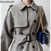 Mozuleva automne pied-de-poule Long Trench Coat femmes Double boutonnage taille mince avec ceinture vêtements pour femmes coupe-vent 210914