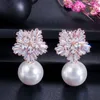 Snowflake Imitation Perle Luxus Braut Charme Designer Ohrringe Schmuck weiß grau rote Perle AAA Kubikzirkonia Kupfer Silber Earri8436230