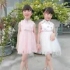 Summer 3-6 8 10 12 Years Child Crew Neck Prom Embroidery Floral Baby Sleeveless Princess Party Girl Lace Chiffon Belt Dress 210701