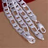 Solid 925 Sterling Silver Naszyjnik Dla Mężczyzn Classic 12mm Cuban Chain 18-30 cali Charm Wysokiej Jakości Moda Biżuteria Ślub