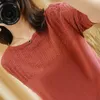 Hollow out stickad tröja kvinnor pullover sommar kortärmad o-nacke hälsa kvinnlig pullover kvinnor sweater andas topp 210604