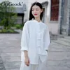 OriGoods femmes chemise à manches longues automne style chinois chemise chemisier coton lin Vintage chemise Qigong Tai Chi vêtements C269 210721