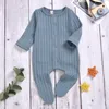 Niemowlę Baby Solid Jumpsuit Paski Knit Onesies Kids Designes Ubrania Chłopcy Plaid Kieszonkowy Bawełniany Kombinezon Toddler Stroje 410 U2