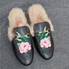 Designer's new fashion rabbit hair flat bottom half lug women's shoes autumn and winter thick furry slippers warm embroidered shoes