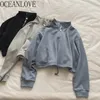 OceanLove Hoodies Kvinnor Zipper Solid Short Fashion Sexig Sweatshirts Hög midja Höst Pullovers Koreanska Toppar Casual 17613 LJ201103