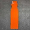 Sommer Mode Elegante Frau Verband Kleid Sexy Rundhals Ärmellose Strumpfhosen Orange Lange Promi Party 210525