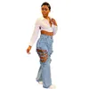 Femmes Déchiré Boyfriends Jeans Distressed Taille Haute Baggy Denim Pantalon Jambe Large Pantalon Droit Y2k Streetwear Pantalon Taille (S-2XL)