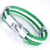 Perles Brins 11mm Hommes Femmes Surfer Bracelets En Cuir Nigérian Russie Drapeau Russe 3 Brins Corde Tressée Vert Blanc Bracelet LLB274 Faw