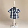 Sommar 2021 Nya Pojkar Kortärmad Klassisk Plaid Lapel T-shirts Toppar med Pocket Baby Boys Casual Shirt Barnkläder Q0716