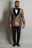 Neue elegante 2021 Kostüm Homme Schal Revers Schwarz Jacquard Dinner-Party Bräutigam Tragen Hochzeit Anzüge Für Männer Prom Smoking Blazer nach Maß