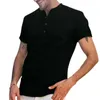 Men Summer T Shirt Casual Short Sleeve Beach Baggy Solid Henley Tops Blouse Tees 210707