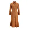 Automne hiver Outfi robe moulante Socialite revers simple boutonnage en daim mince longue sirène robes femmes vêtements 210608