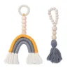 Wooden Bead Rainbow Tassel Pendant Hand-Woven Pendant Nordic Style Home Wall Kindergarten Children Room Pendant Decoration ZYY766